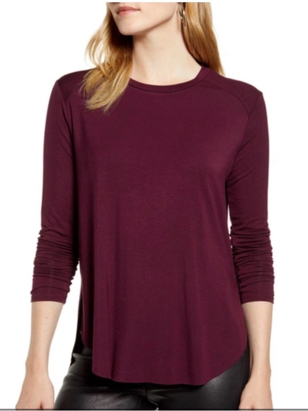 Halogen Women's Long Sleeve Crewneck Top - Deep Plum Size. M